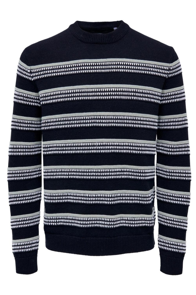 ONSPORT LIFE REG 7 STRIPE CREW KNIT 22025104 BLACK
