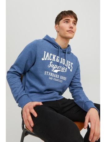 Jack & Jones Trui JJELOGO SWEAT HOOD 1 COL MEL 23/24 12238250 Ensign Blue/Melange