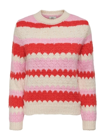 Jacqueline de Yong Trui JDYDINEA L/S STRIPE PULLOVER KNT 15305853 SANDSHELL/W BONBON