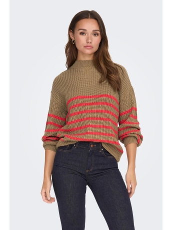 Jacqueline de Yong Trui JDYJUSTY L/S LOOSE FIT STRIPE PULL. 15302344 TOASTED COCONUT/ BITTERSWEE