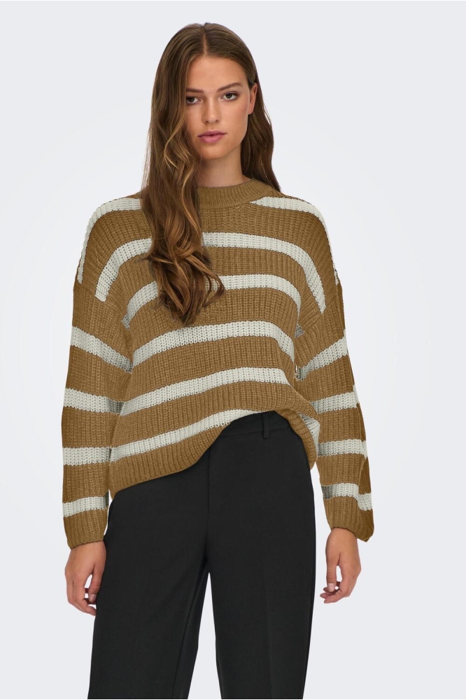 JDYJUSTY L/S STRIPE PULLOVER KNT NO 15264902 TOASTED COCONUT