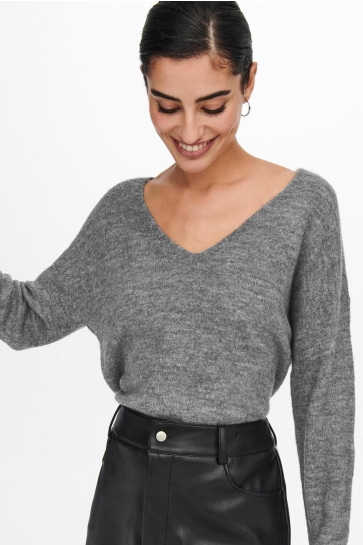 Jacqueline de Yong Trui JDYELANORA L/S V-NECK PULLO. KNT NO 15207823 DARK GREY MELANGE