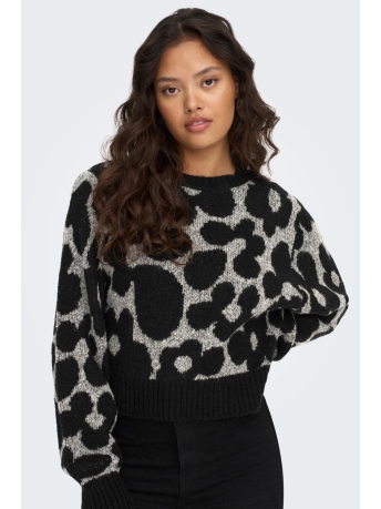 Jacqueline de Yong Trui JDYMINIA L/S SHORT JACQUARD PULLOVE 15284285 BLACK