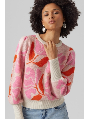 Vero Moda Trui VMNEWTARI LS O-NECK PULLOVER GA BOO 10290713 BIRCH/FLOWER W