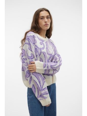 Vero Moda Trui VMFLORA LS O-NECK PULLOVER 10293793 Birch/W. PASSION