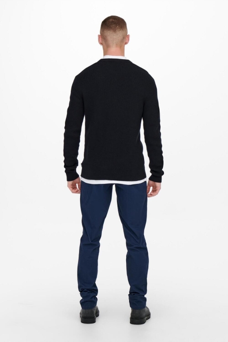 Only & Sons blauwe heren trui | Model achteraanzicht