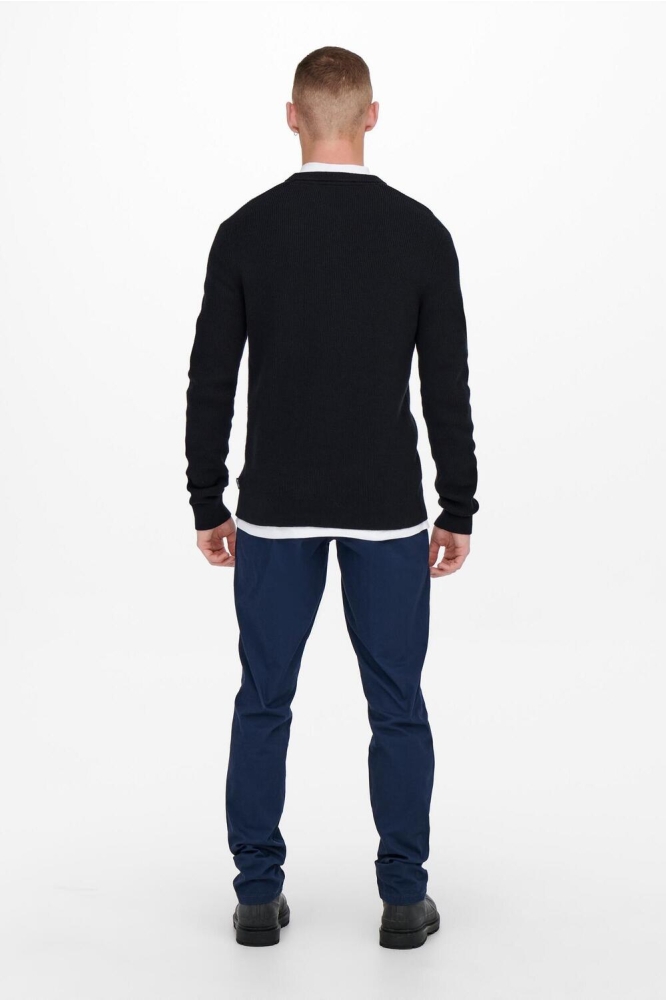 Only & Sons blauwe heren trui | Model achteraanzicht
