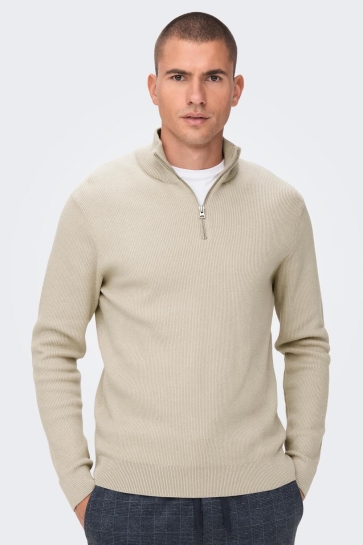 Only & Sons ONSPHIL REG 12 STRUC HALF ZIP KNIT 22023210 SILVER LINING
