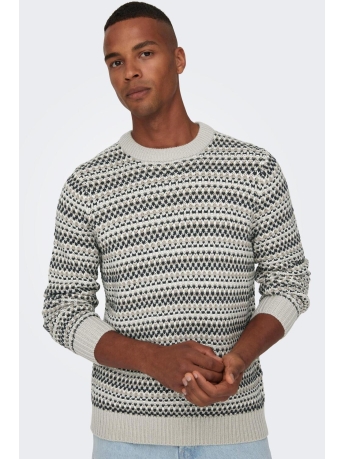 Only & Sons Trui ONSMUSA REG 3 STRUC CREW KNIT 22027268 Silver Lining