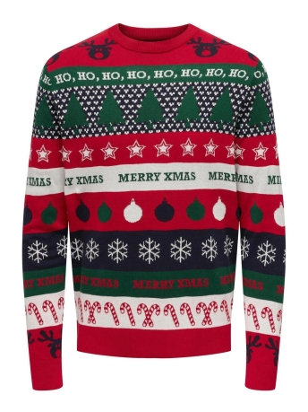 Only & Sons Trui ONSXMAS REG 12 MIX XMAS JAC CREW KNIT 22027280 Pompeian Red