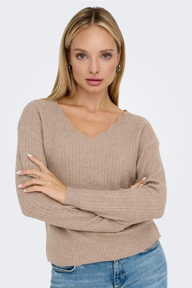 ONLGABRIEL LIFE L/S REVERS VNECK CC 15297168 MOCHA MERINGUE/W MELANGE