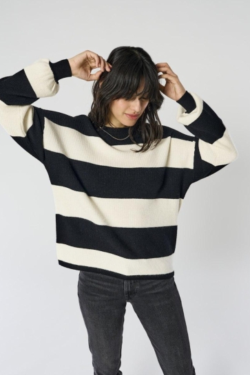 Only ONLATIA L/S STRIPE PULLOVER KNT NOO 15220044 Black/Whitecap G