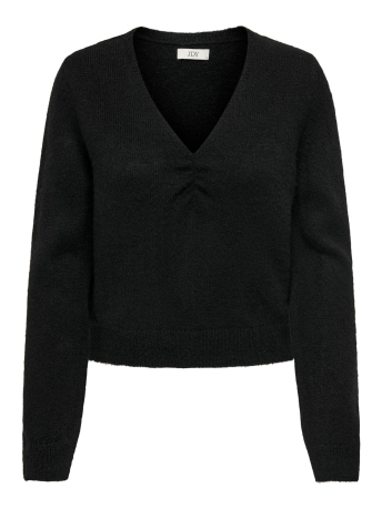 Jacqueline de Yong Trui JDYLIBBY L/S V-NECK SHORT RUCH PULL 15323035 BLACK