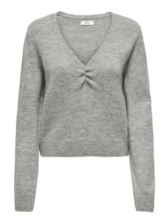 Jacqueline de Yong Trui JDYLIBBY L/S V-NECK SHORT RUCH PULL 15323035 MEDIUM GREY MELANGE