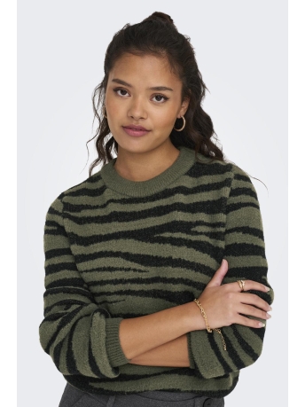 Jacqueline de Yong Trui JDYLORRAINE ANIMAL L/S PULLOVER KNT 15292890 KALAMATA/BLACK ZEBRA