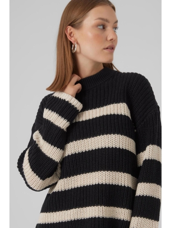 Vero Moda Trui VMHILDA LS HIGHNECK PULLOVER GA NOO 10293683 Black Stripes Birch