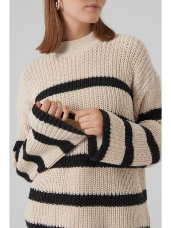 Vero Moda Trui VMHILDA LS HIGHNECK PULLOVER GA NOO 10293683 Birch Stripes Black
