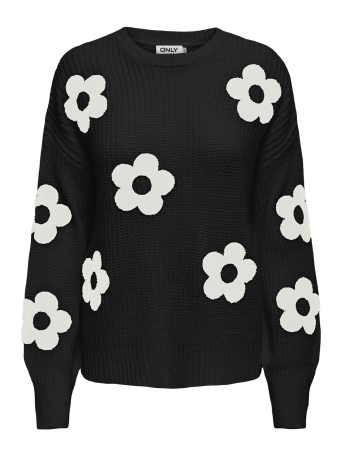 Only Trui ONLBONNIE LS FLOWER O-NECK EX KNT 15320801 BLACK