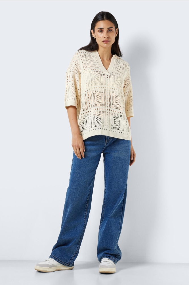 NMHARPER S/S POLO NECK KNIT 27026132 PEARLED IVORY