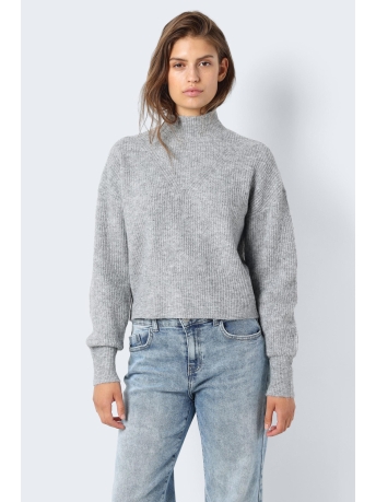 Noisy may Trui NMNELLA L/S HIGH NECK CROP KNIT FWD 27026915 MEDIUM GREY MELANGE