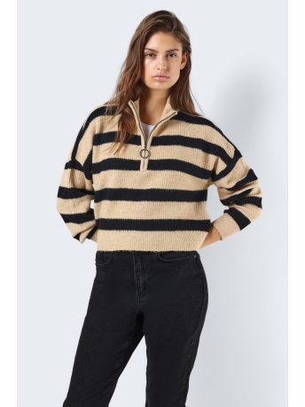 Noisy may Trui NMNEWALICE L/S HALF ZIP KNIT NOOS 27027383 BLACK:STRIPES: IRISH CREAM