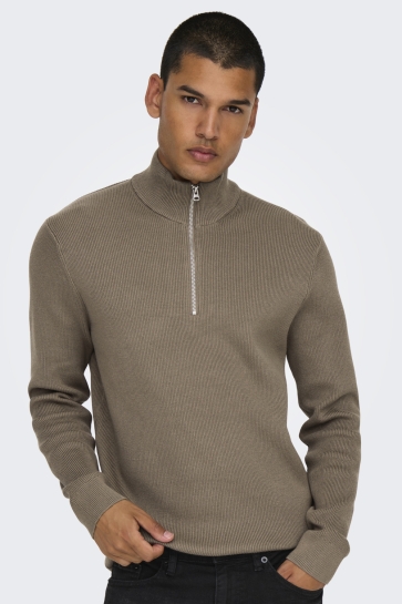 Only & Sons Trui ONSPHIL REG 12 STRUC HALF ZIP KNIT 22023210 DESERT TAUPE