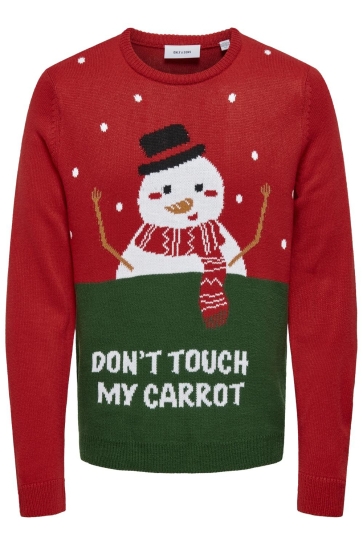 Only & Sons ONSXMAS REG 5 PLACEMENT CREW KNIT 22031170 POMPEIAN RED/SNOWMAN