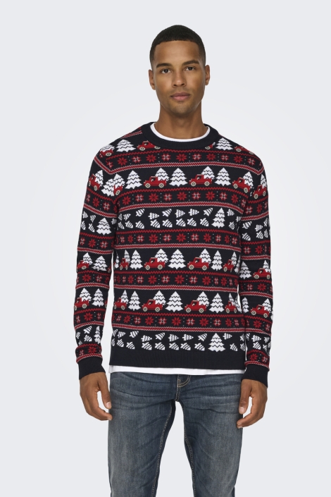 Only & Sons blauwe heren trui | Model vooraanzicht