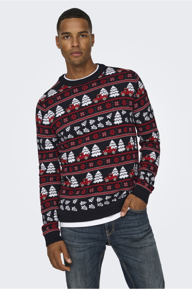 Only & Sons blauwe heren trui | Model vooraanzicht