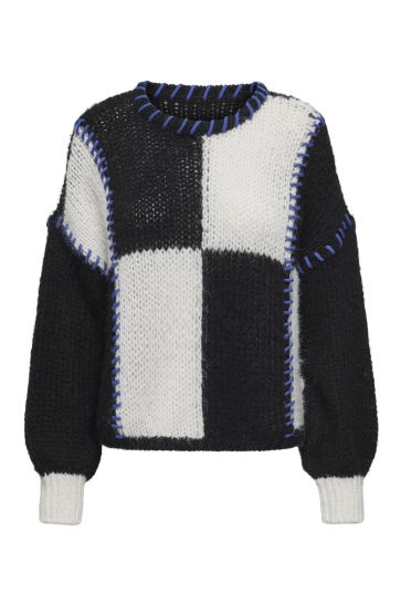 Only ONLDENISE LIFE LS ONECK KNT 15336482 BLACK/WHITE CHEC