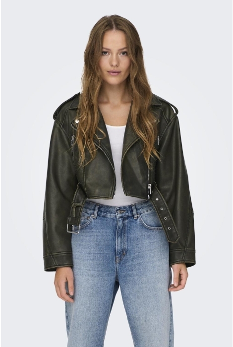 Only onlella faux leather washed biker o
