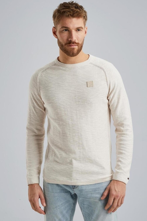 PME legend beige heren trui | Model vooraanzicht