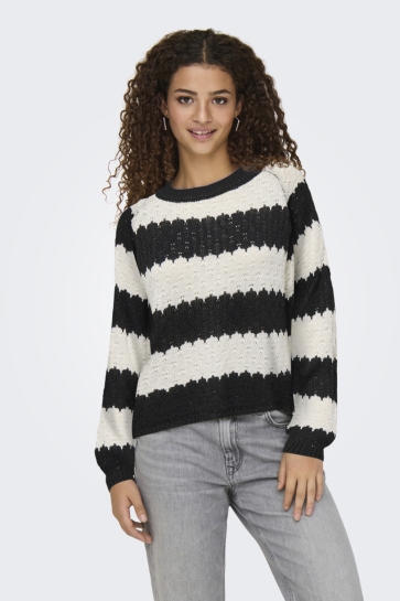 Jacqueline de Yong JDYSUN MINNA L/S PULLOVER KNT 15312347 BLACK/EGGNOG