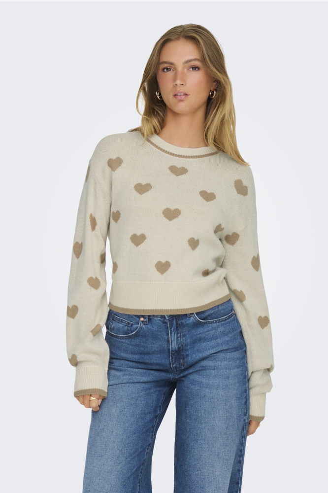 Jacqueline de Yong beige dames trui | Model vooraanzicht