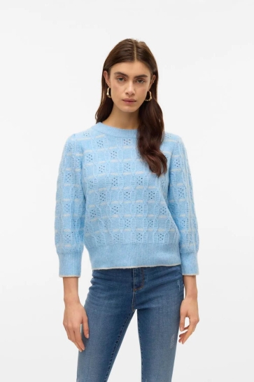 Vero Moda Trui VMNEWLEONOR 3/4 O-NECK PULLOVER GA 10321290 AIRY BLUE/MELANGE W.
