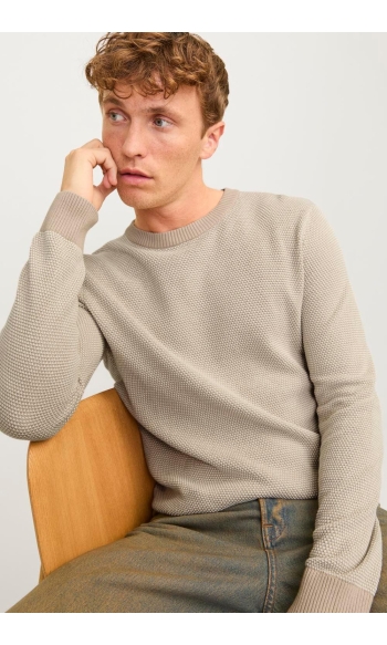 JJEGLOBE KNIT CREW NECK NOOS 12258139 Oatmeal
