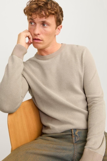 Jack & Jones Trui JJEGLOBE KNIT CREW NECK NOOS 12258139 Oatmeal