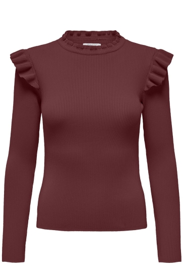 Only Trui ONLSIA SALLY RUFFLE LS PULLOVER KNT 15262455 Syrah