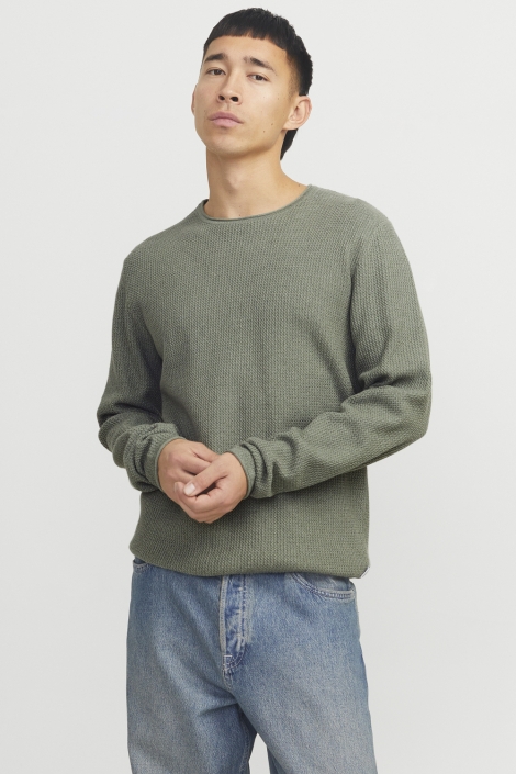 Jack & Jones groene heren trui | Model vooraanzicht