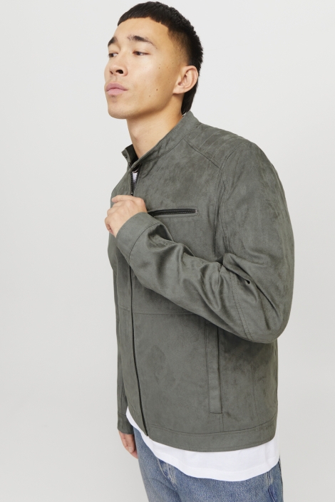 Jack & Jones grijze heren jas | Model zijaanzicht