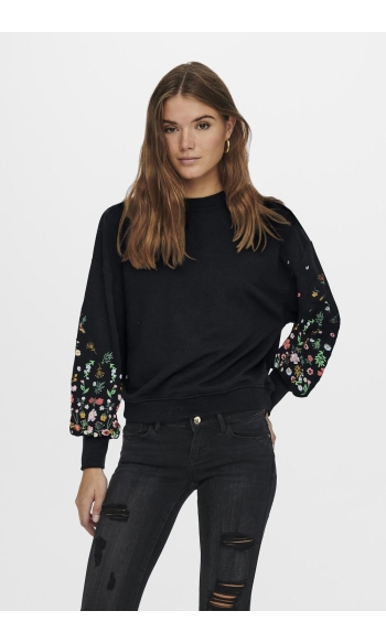ONLBROOKE L/S O-NECK FLOWER SWT NOO 15216364 BLACK