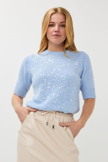 EsQualo Trui SWEATER SEQUINS SP25 02021 619 SKY BLUE
