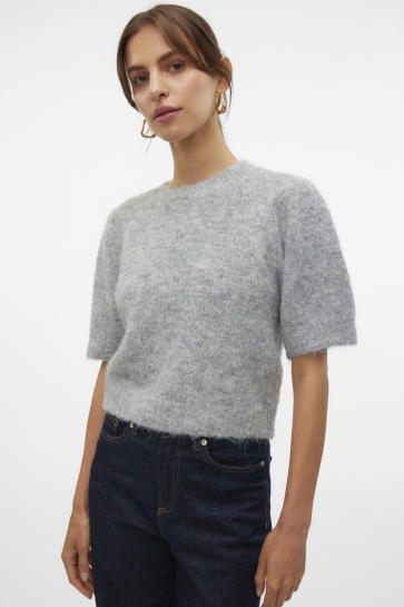 Vero Moda Trui VMNOVAH SS O-NECK PUFF PULLOVER GA 10320494 MEDIUM GREY MELANGE