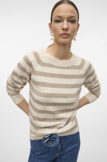 Vero Moda Trui VMDOFFY LS O-NECK BLOUSE GA NOOS 10201022 BIRCH/W. SEPIA T