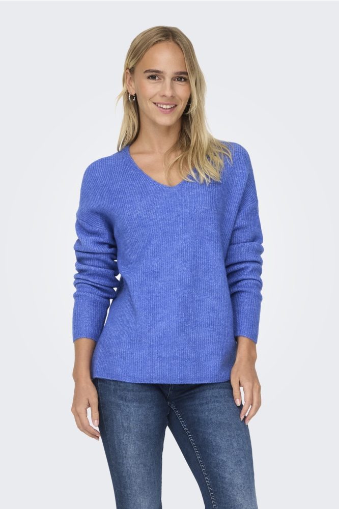 Only blauwe dames trui | Model vooraanzicht