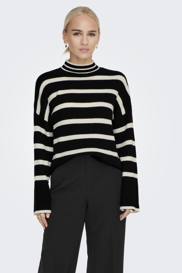 Only Trui ONLIBI L/S HIGHNECK PULLOVER KNT NO 15259096 BLACK/W WHITECA