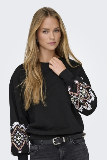Only Trui ONLBROOKE L/S O-NECK PRINT SWT 15343795 Black/Ethnic