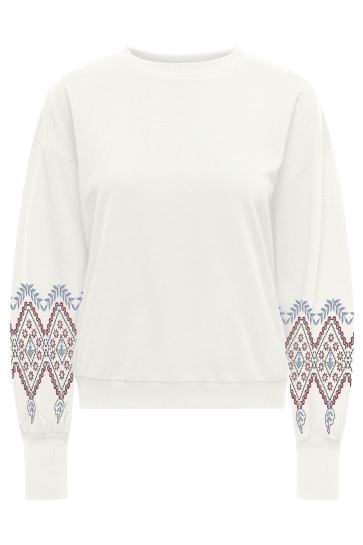 Only Trui ONLBROOKE L/S O-NECK PRINT SWT 15343795 Cloud Dancer/Ethnic