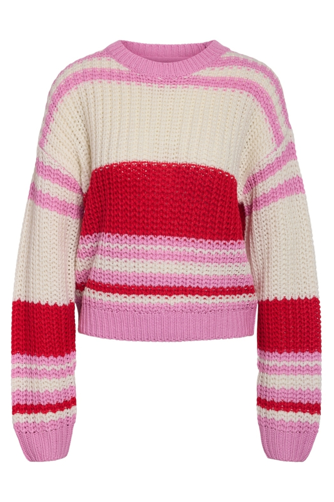NMCHARLIE L/S O-NECK STRIPE KNIT NO 27020786 Birch/TOMATO+BON BON