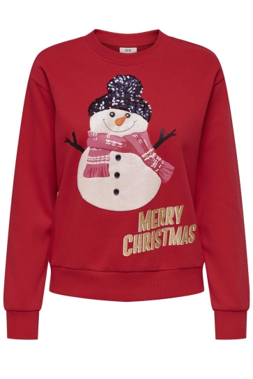 Jacqueline de Yong JDYPARIS L/S XMAS SWEAT JRS ATK 15331693 TRUE RED/SNOWMAN